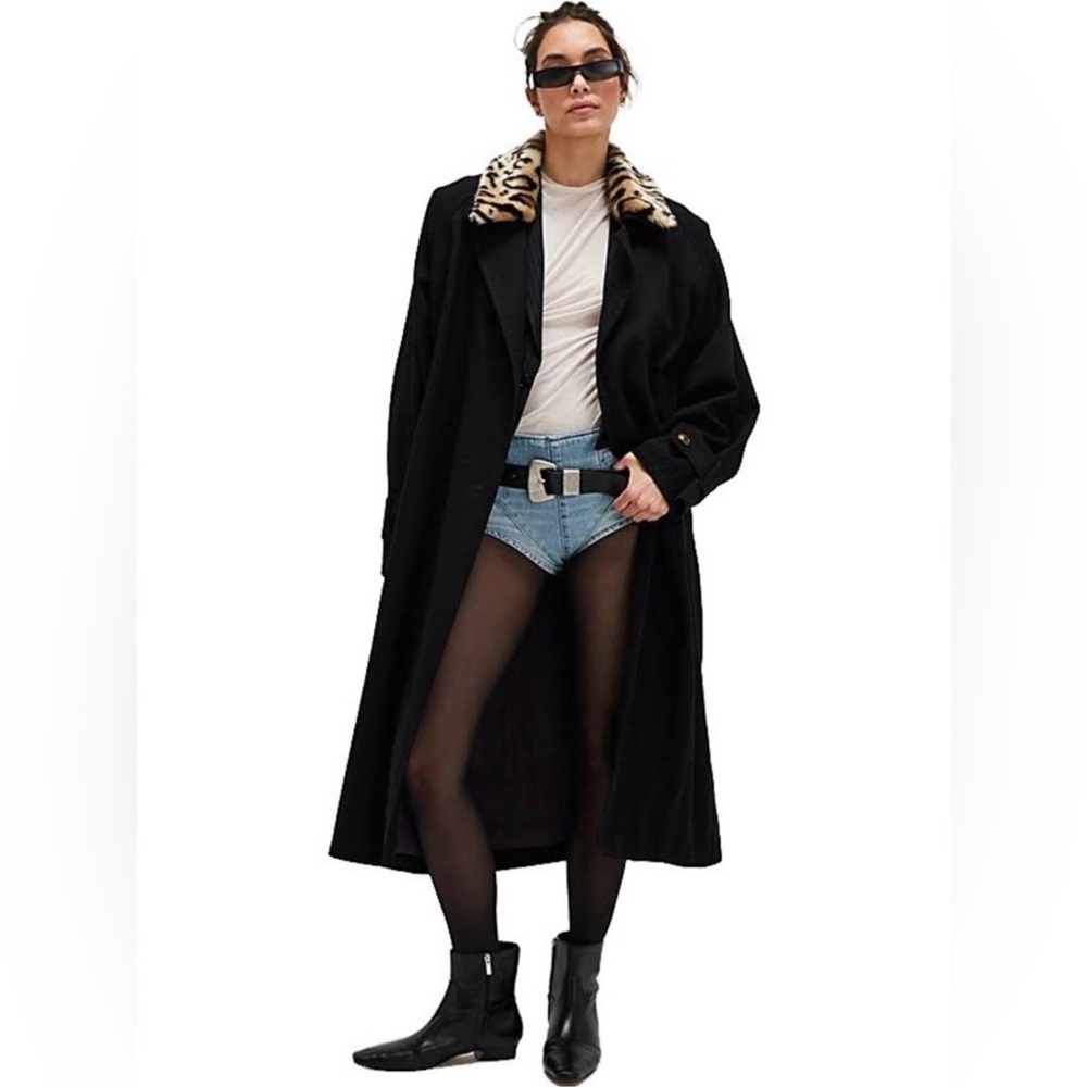 FREE PEOPLE WE THE FREE Removable Leopard Fur Canvas Trench Coat Size Large NWT